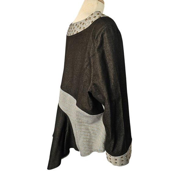 Devine Sport NY Asymmetric Denim Tunic Top Sz 22W Flare Hem Long Slv Boat Neck - Picture 11 of 15